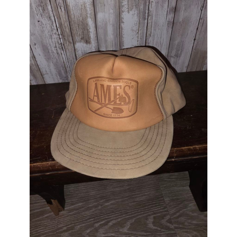 Men's Ames Tan Brown Lawn & Garden Tools Hat One Size Leather Vintage